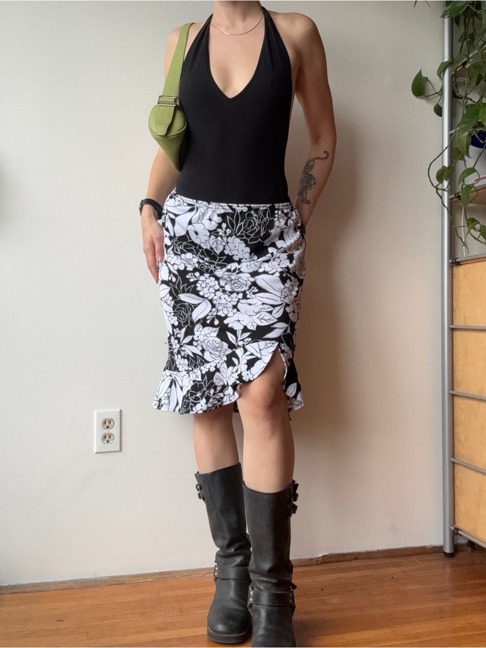 Jessica Vintage Black & White Floral Wrap Skirt
